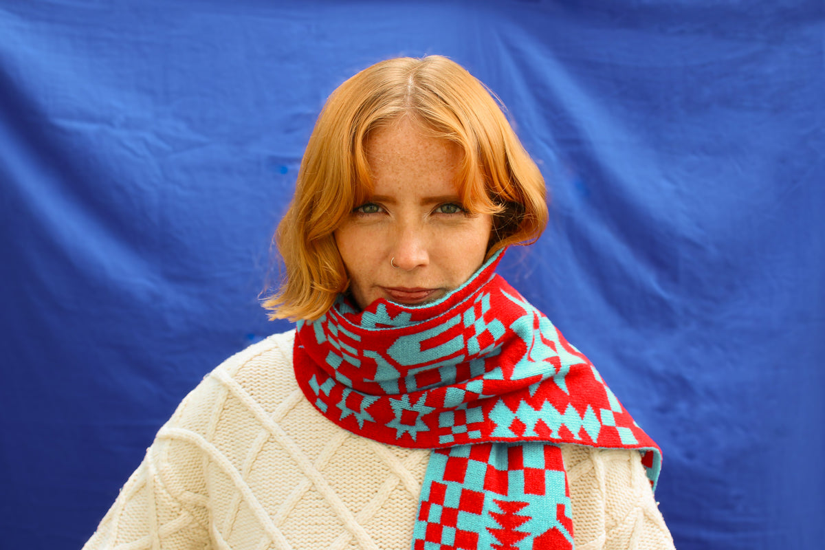 Reversible Patchwork Knitted Lambswool Scarf