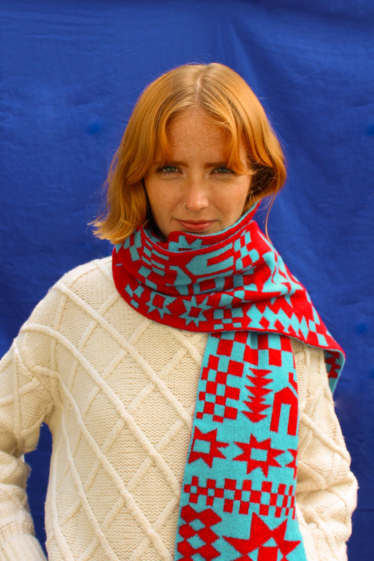 Reversible Patchwork Knitted Lambswool Scarf