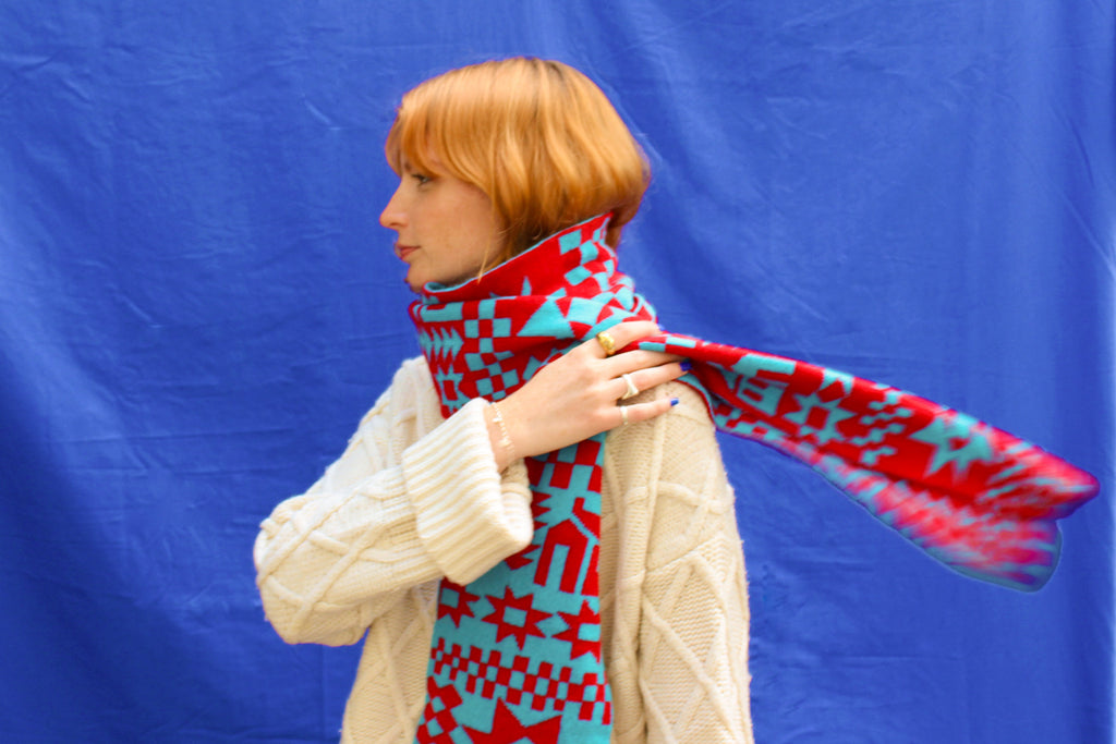 Reversible Patchwork Knitted Lambswool Scarf