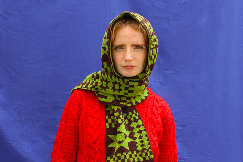 Reversible Patchwork Knitted Lambswool Scarf