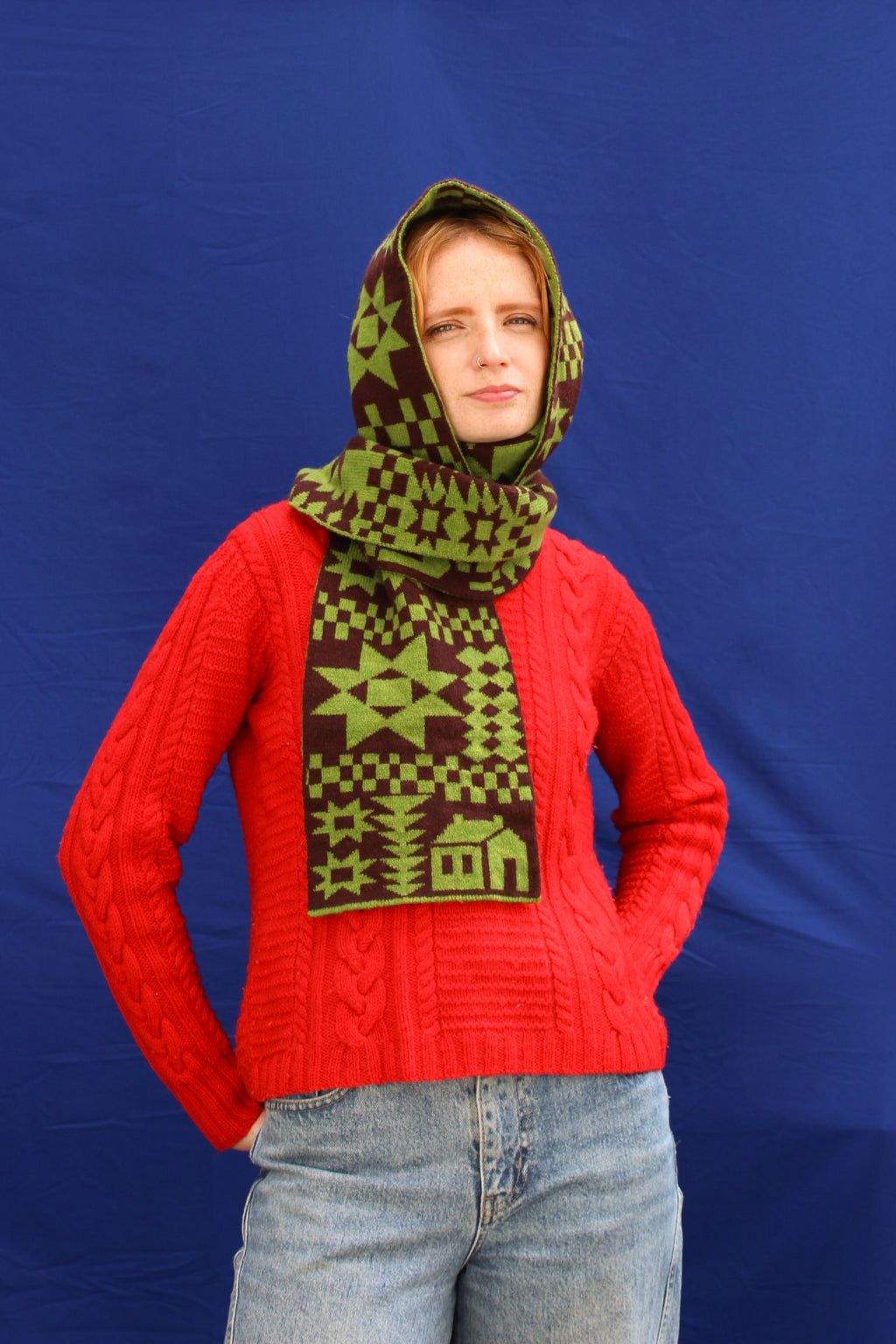 Reversible Patchwork Knitted Lambswool Scarf