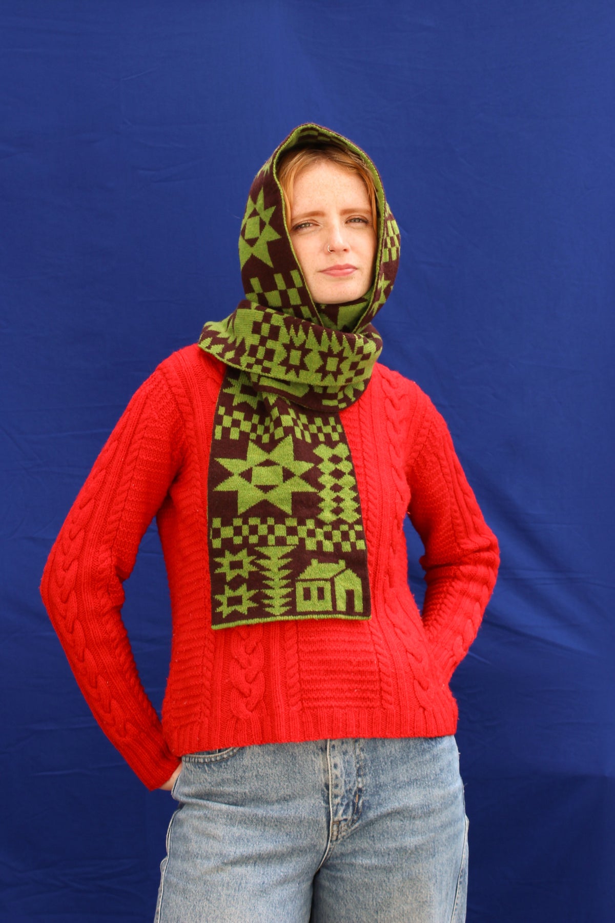 Reversible Patchwork Knitted Lambswool Scarf