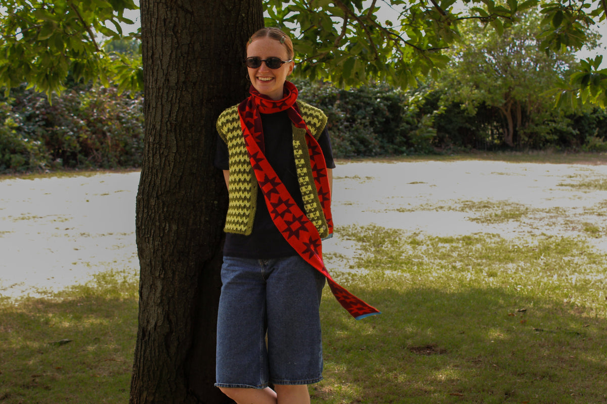 Reversible Patchwork Star Skinny Scarf