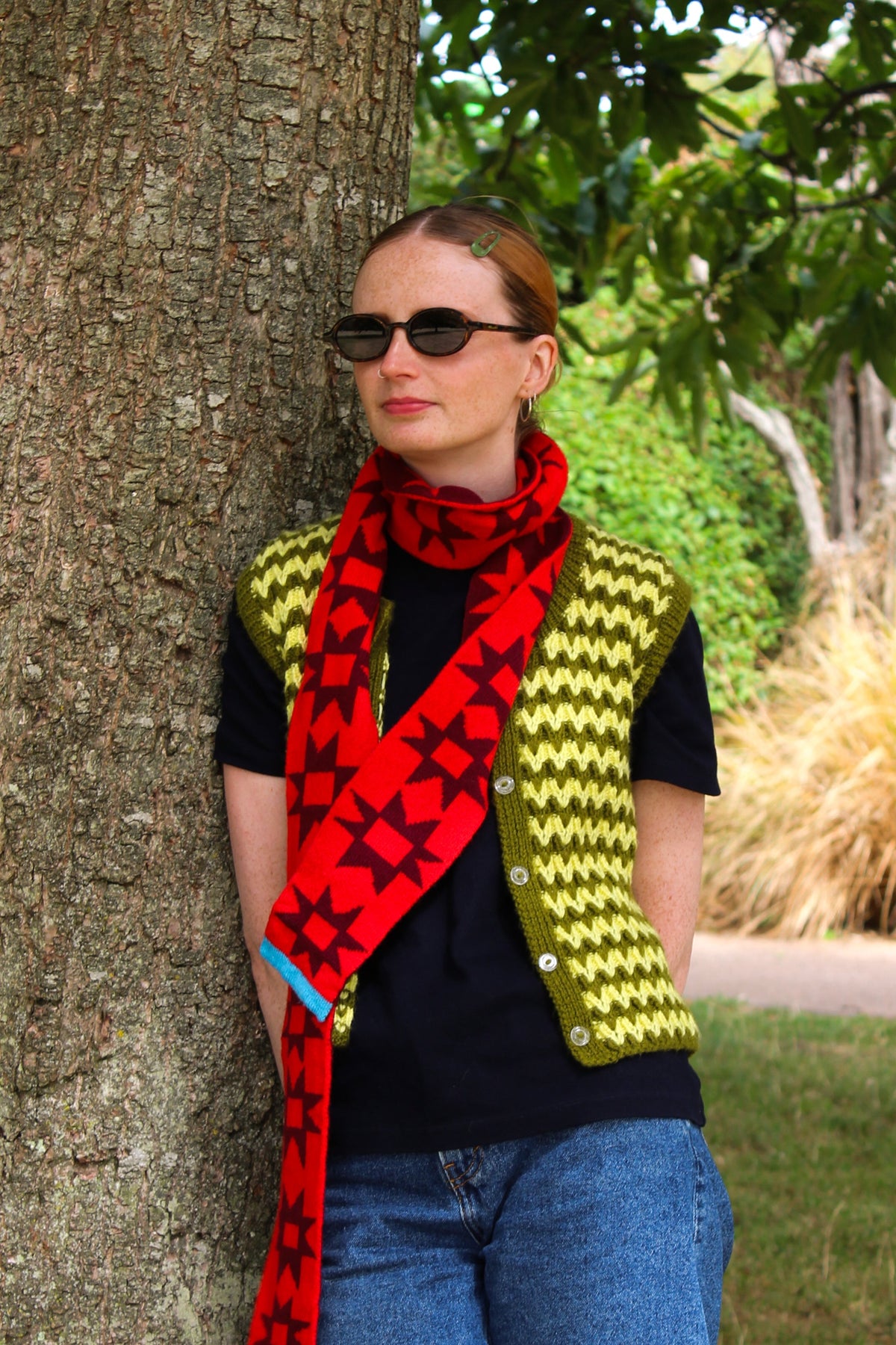 Reversible Patchwork Star Skinny Scarf