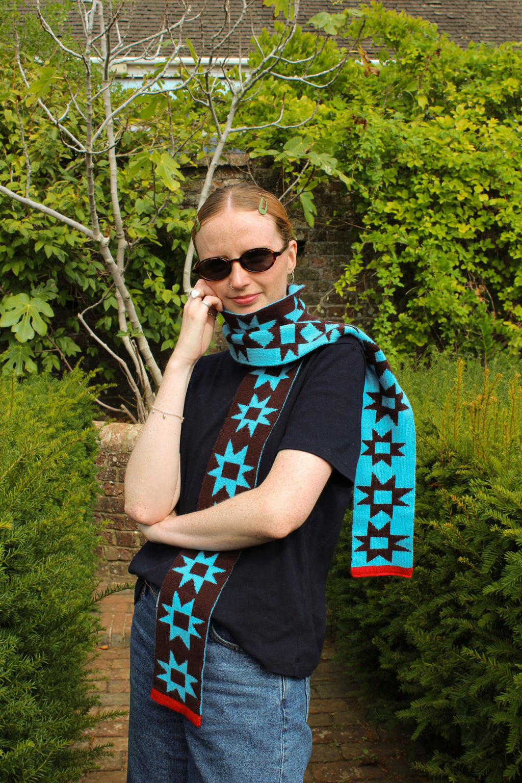 Reversible Patchwork Star Skinny Scarf