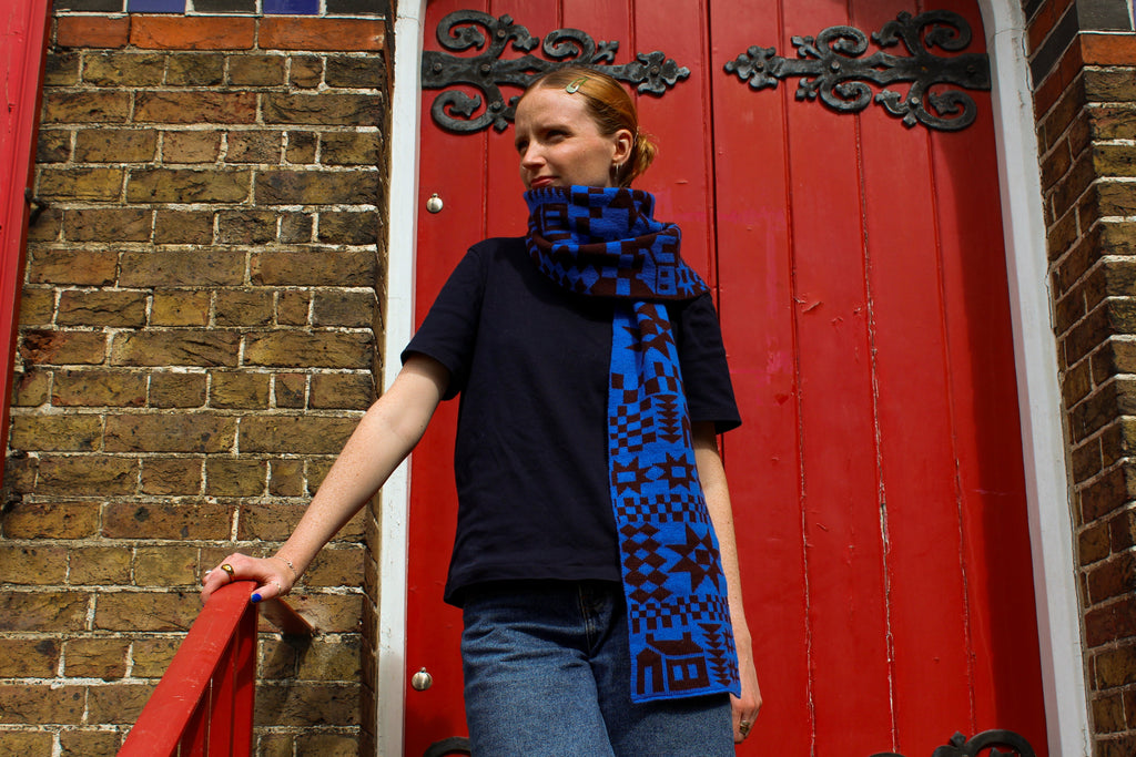 Reversible Patchwork Knitted Lambswool Scarf