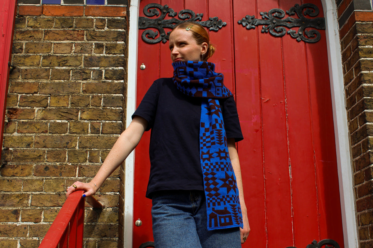 Reversible Patchwork Knitted Lambswool Scarf