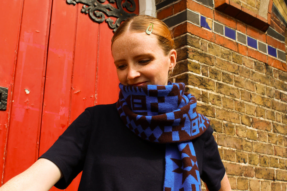 Reversible Patchwork Knitted Lambswool Scarf