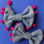 Upcycled Denim Dog Bow Tie- Handmade with Pom Pom Trim