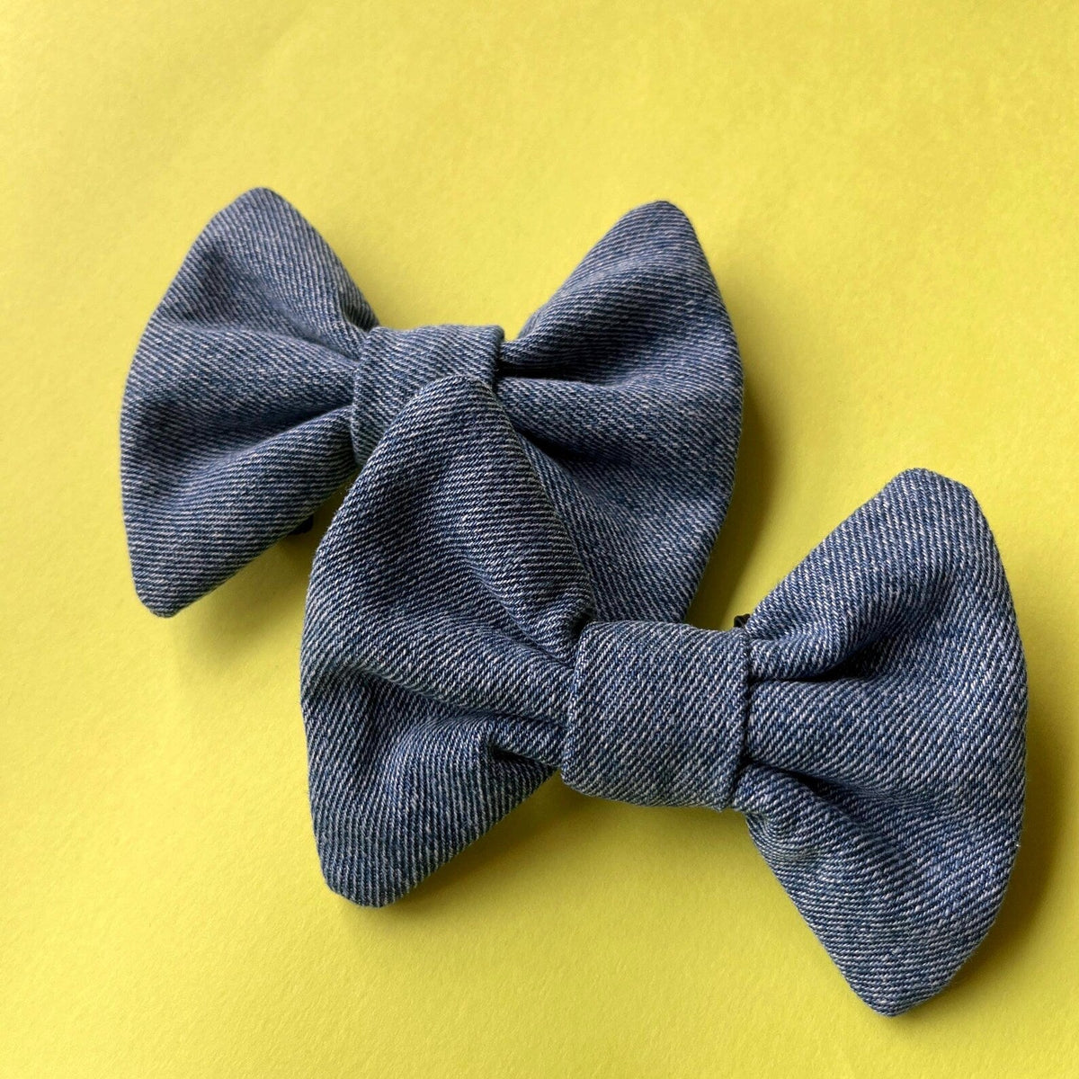 Upcycled Denim Dog Bow Tie- Handmade with Pom Pom Trim